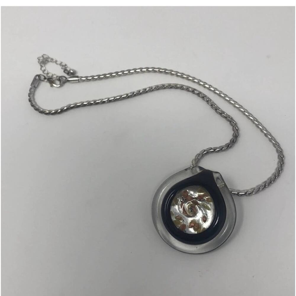 Blown glass boho pendant w/ silver rope chain